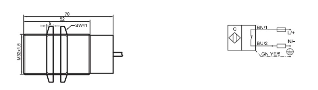 瑞奇能 KAS-90-30-O-M32-PTFE/MS 产品编码：KA0298 电容式接近开关-尺寸图