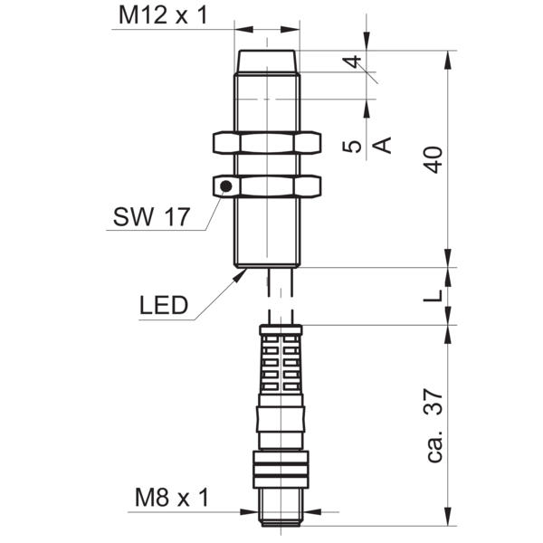 Baumer堡盟 IR12.P10S-N40.PO1Z.7BLV 订购代码：11163349 电感式接近开关-尺寸图