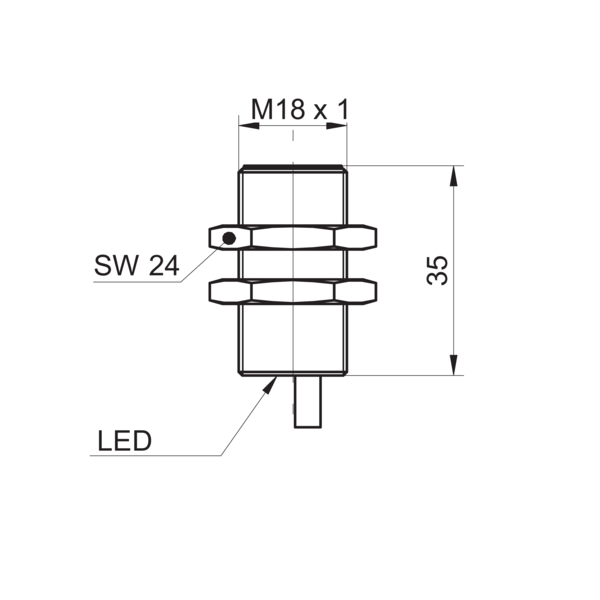 Baumer堡盟 IR18.P12S-F35.PC1Z.7BCV 订购代码：11149168 电感式接近开关-尺寸图
