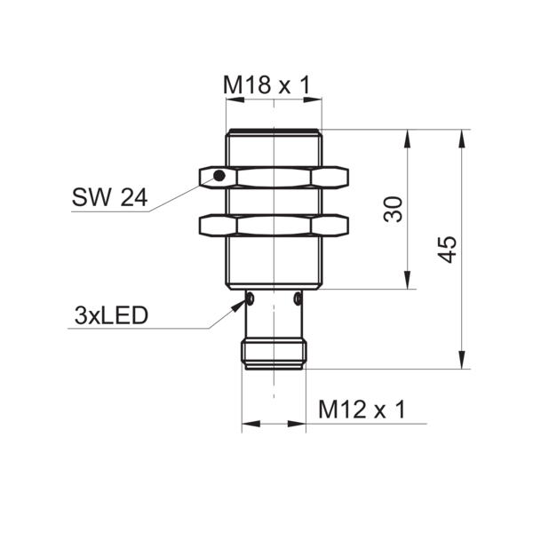 Baumer堡盟 IR18.P12S-F45.NC1Z.7BO 订购代码：11149112 电感式接近开关-尺寸图