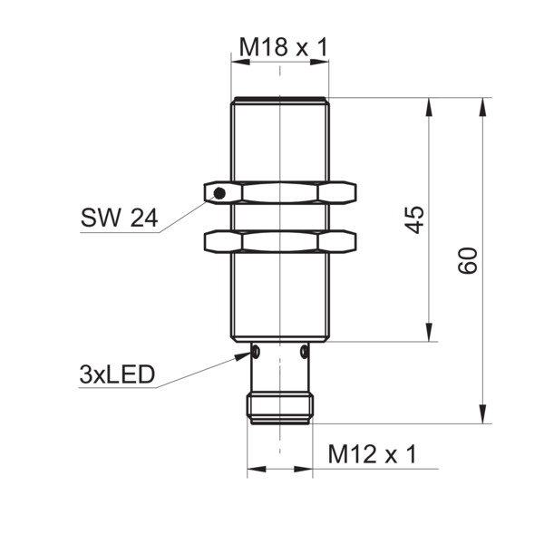 Baumer堡盟 IR18.P12S-F60.PC1Z.7BO 订购代码：11149167 电感式接近开关-尺寸图