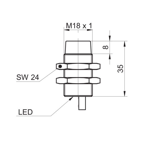 Baumer堡盟 IR18.P15S-N35.PC1Z.7BCV 订购代码：11149164 电感式接近开关-尺寸图