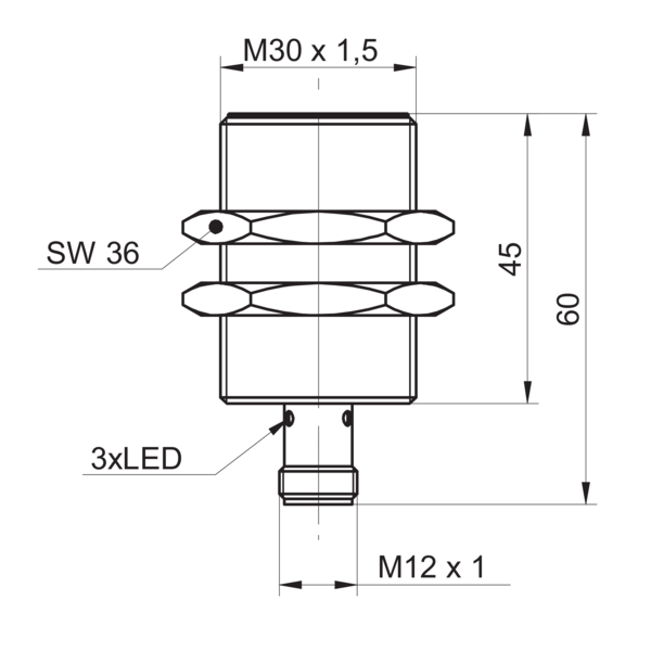 Baumer堡盟 IR30.P18S-F60.NV1Z.7BO 订购代码：11174006 电感式接近开关-尺寸图