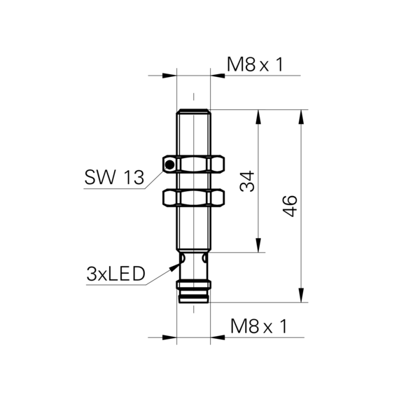 Baumer堡盟 IR08.P02F-F46.NC1Z.7SL 订购代码：11119427 电感式接近开关-尺寸图