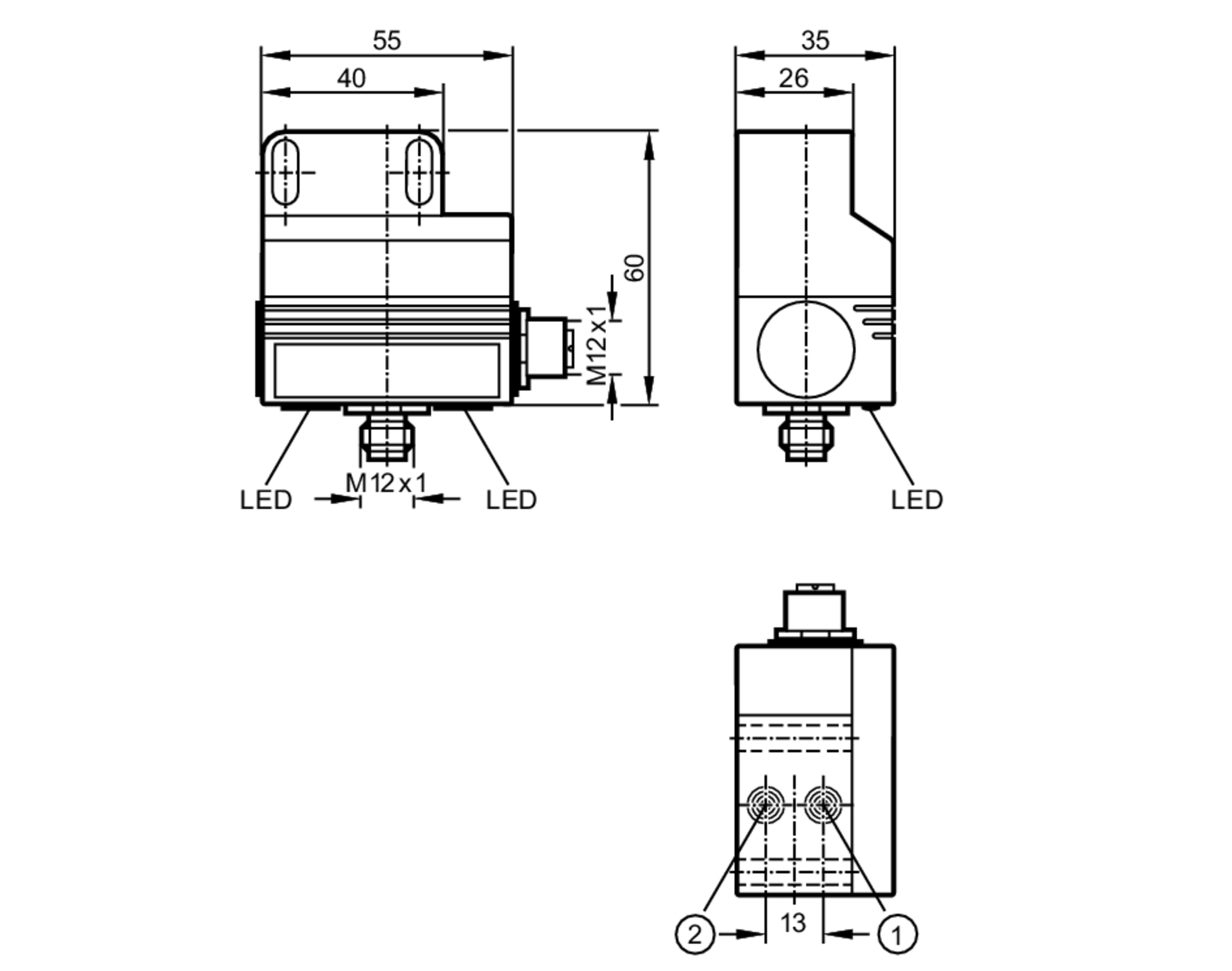 易福门双接近开关 AC2310 订货号：DUAL SENSOR T5 2SI 1DO T M12-尺寸图