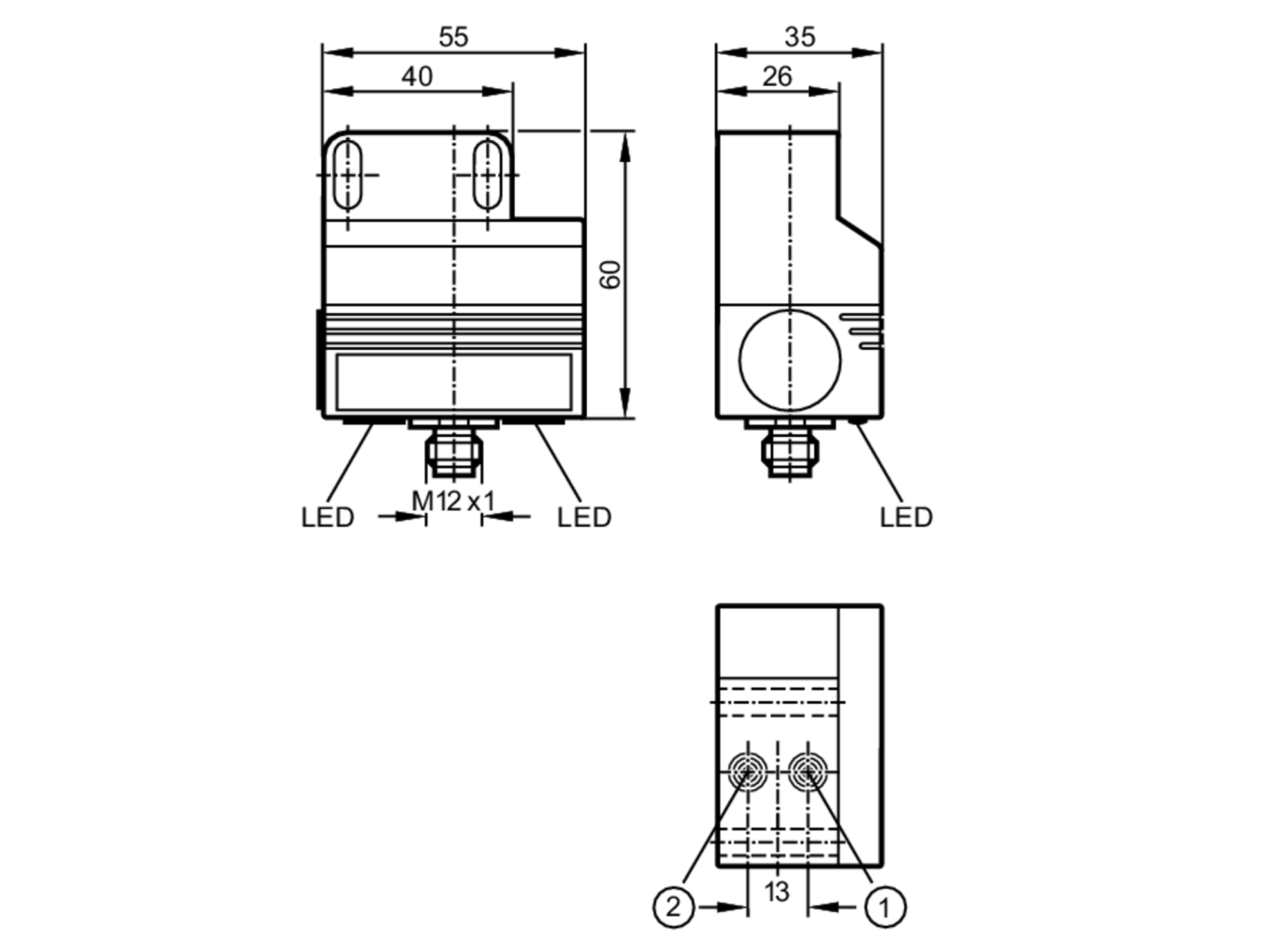 易福门双接近开关 AC2315 订货号：DUAL SENSOR T4 2SI M12-尺寸图