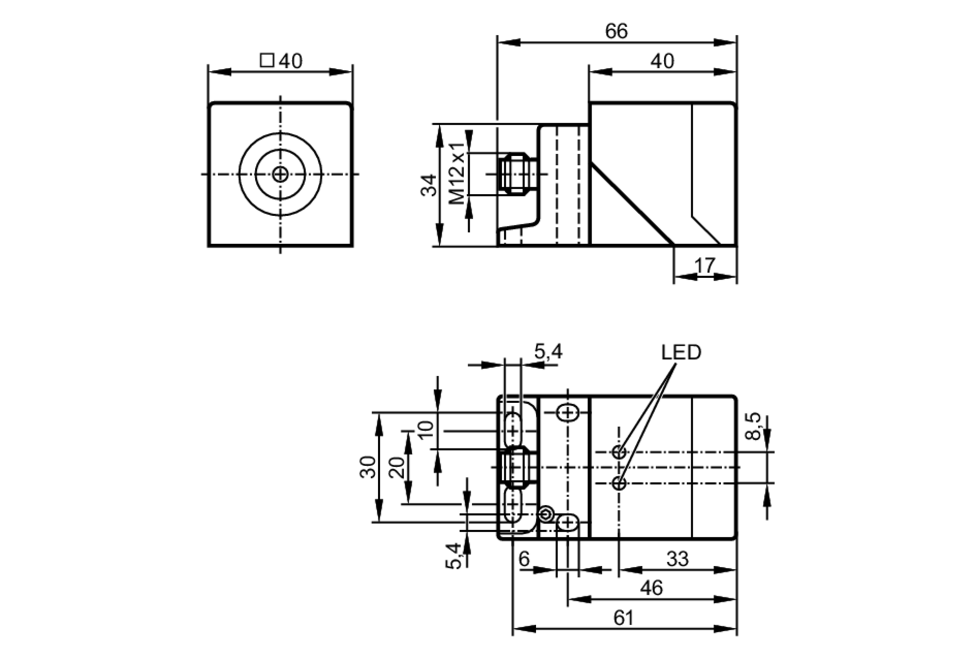 易福门电感式安全接近开关 GM504S 订货号：GIMC-4030-US-尺寸图