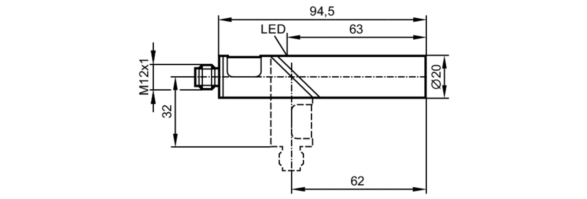 易福门电感式接近开关 IA5106 订货号：IAE3010-BPKG/US-100-DPS-尺寸图