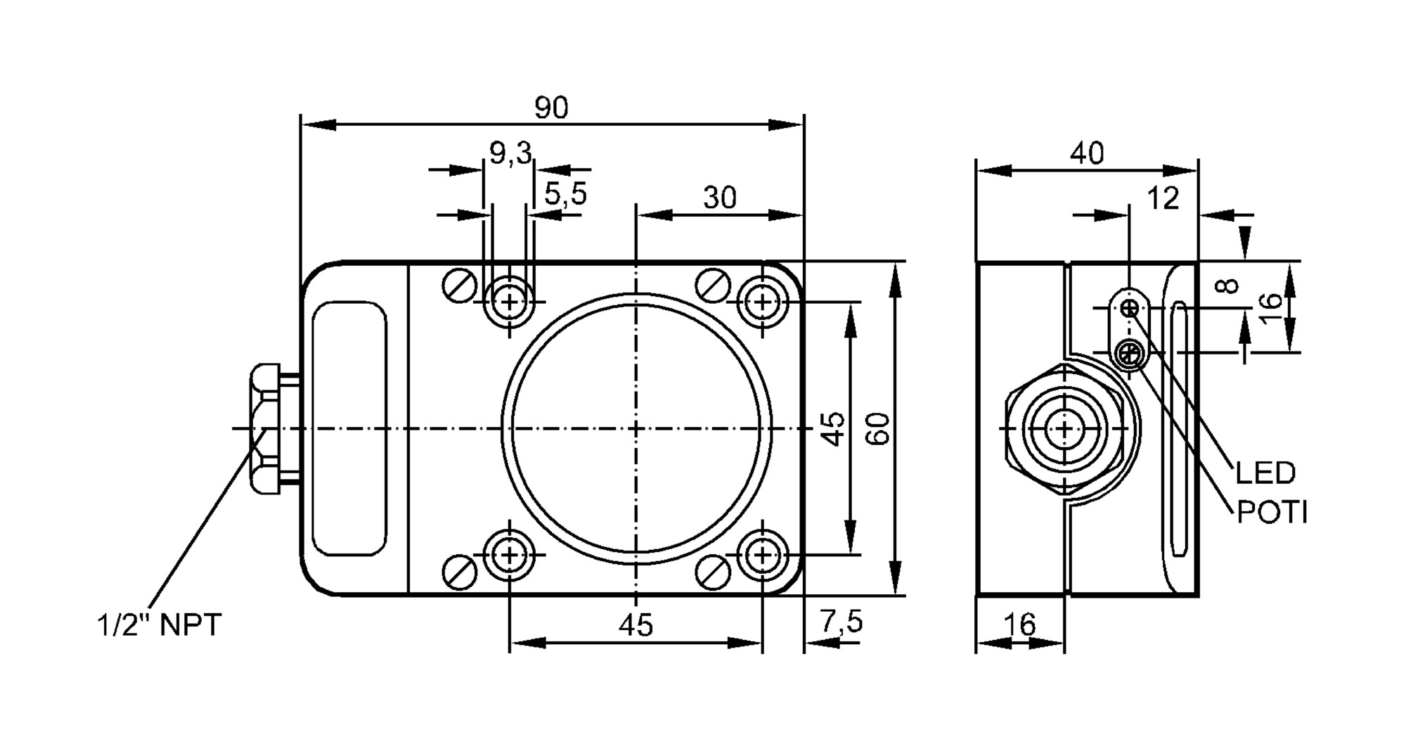 易福门电感式接近开关 IC0006 订货号：ICE2040-FBOA/NPT/RT-尺寸图