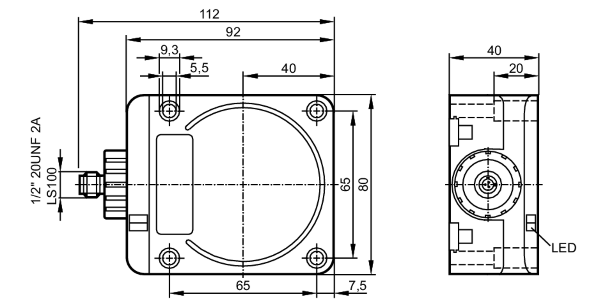 易福门电感式接近开关 ID0039 订货号：IDC2050BARKA/LS-100AK-尺寸图