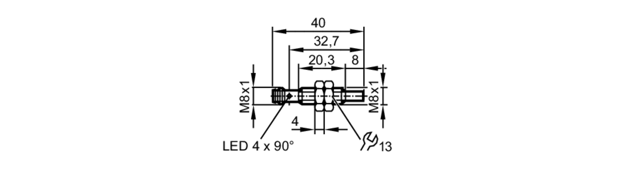 易福门电感式接近开关 IE5340 订货号：IEBC005-ASKG/V4A/AS-尺寸图