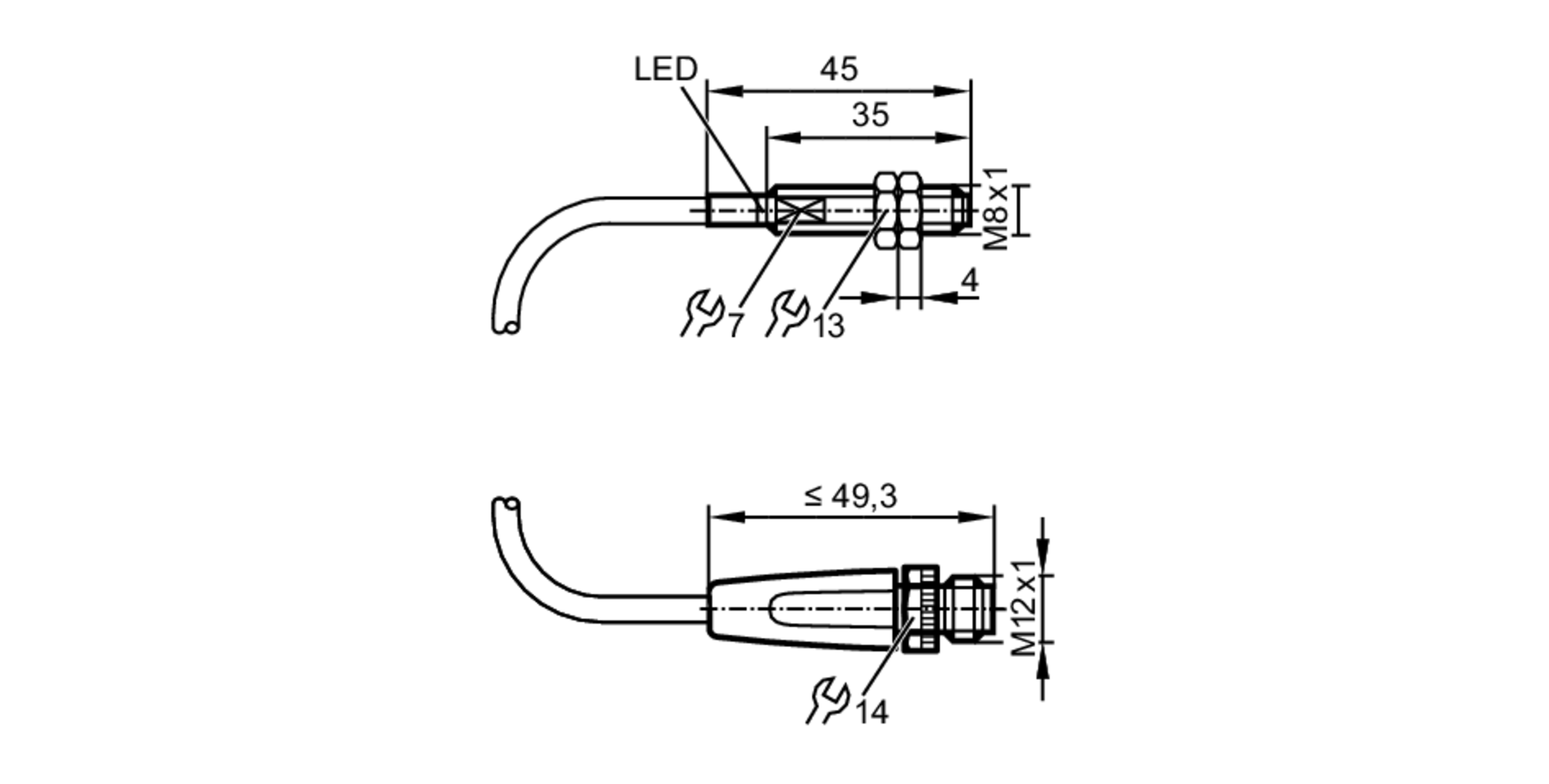 易福门电感式接近开关 IER206 订货号：IEB2002BARKG/AM/SC/UP/0,3M/US/-尺寸图