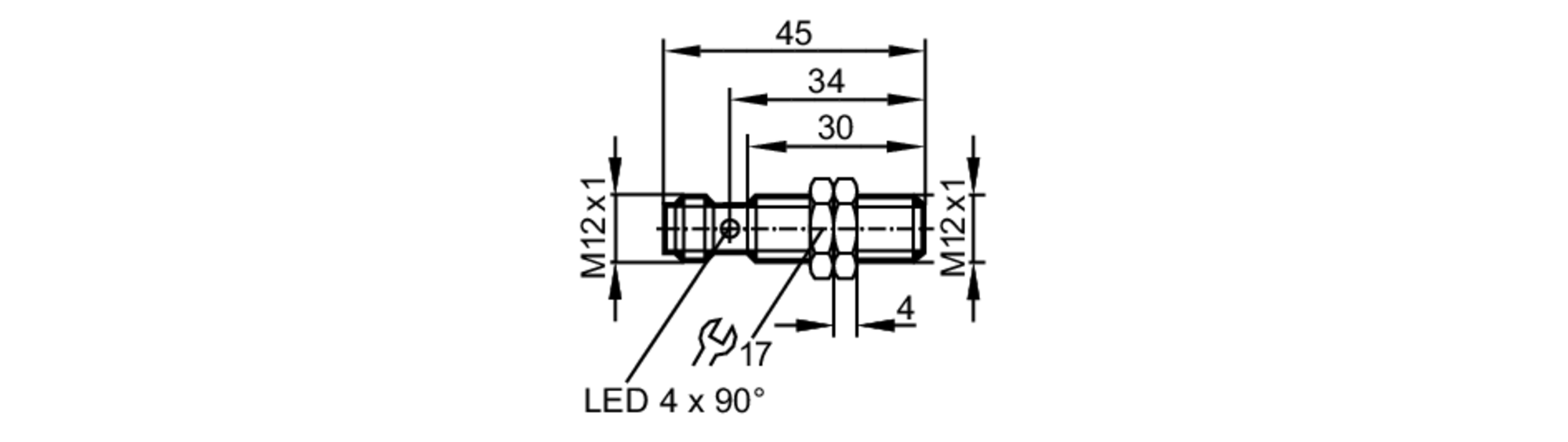 易福门电感式接近开关 IFS204 订货号：IFB3004BBPKG/US-104-尺寸图