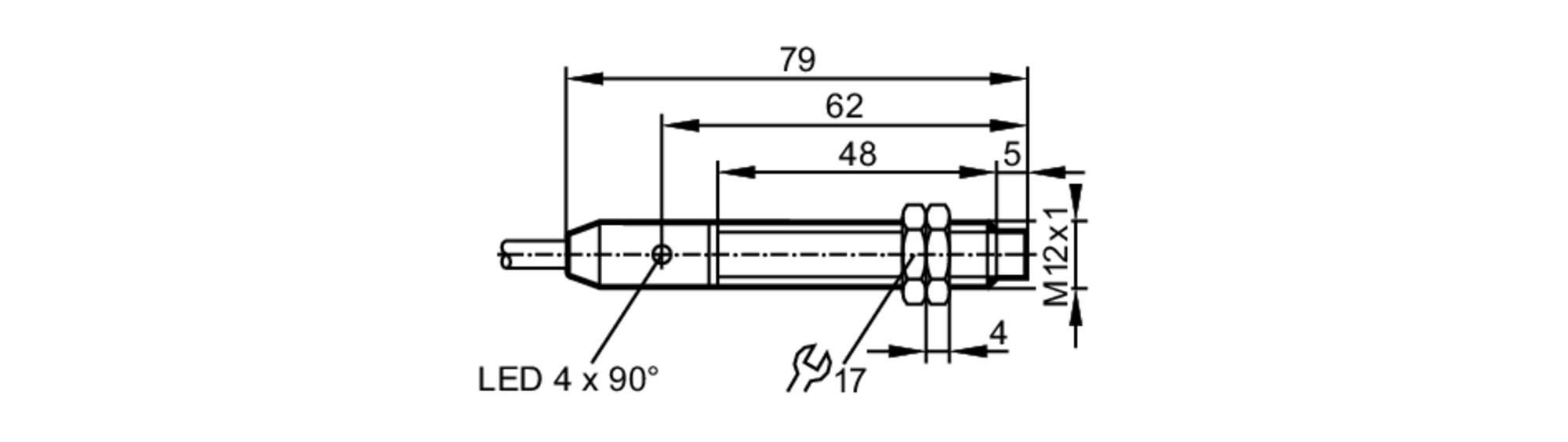 易福门电感式接近开关 IFT242 订货号：IFKC007-ASKG/M/V4A/0,4M/PH/AS-尺寸图