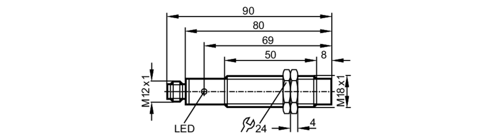 易福门电感式接近开关 IG6055 订货号：IGA3008-BPKG/V4A/US-100-DPS-尺寸图