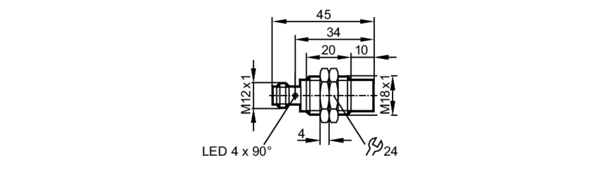 易福门电感式接近开关 IGS237 订货号：IGB3012-BPKG/US-104-尺寸图