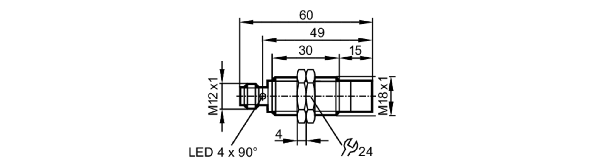 易福门电感式接近开关 IGS308 订货号：IGK3012-APKG/K1/V4A/US-104-尺寸图