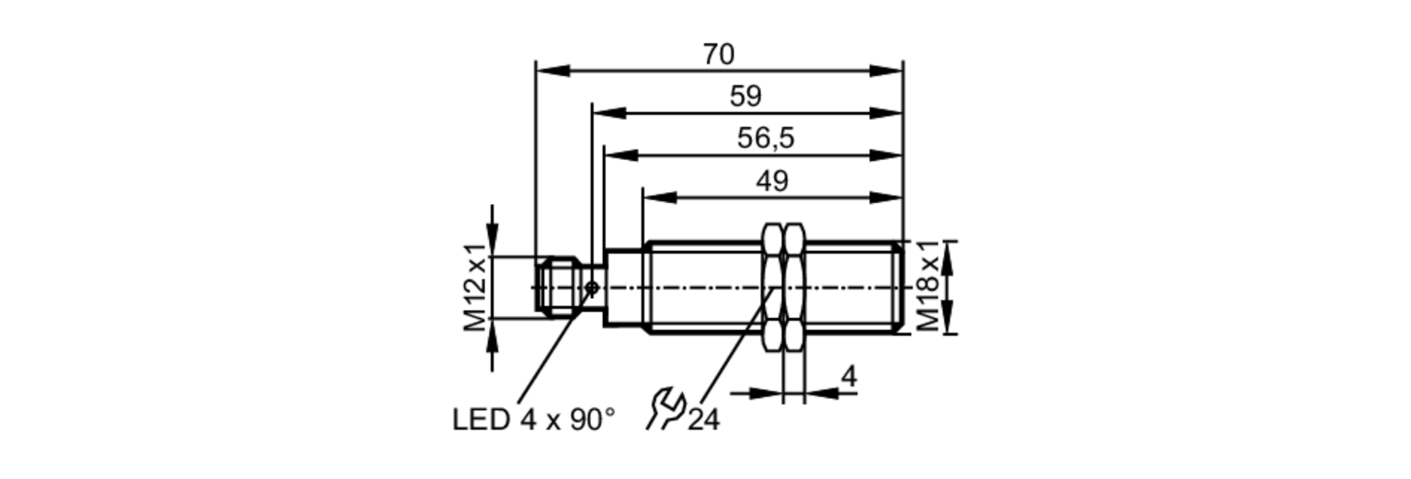 易福门电感式接近开关 IGT205 订货号：IGKC008BASKG/M/V4A/US-104-DRS-尺寸图