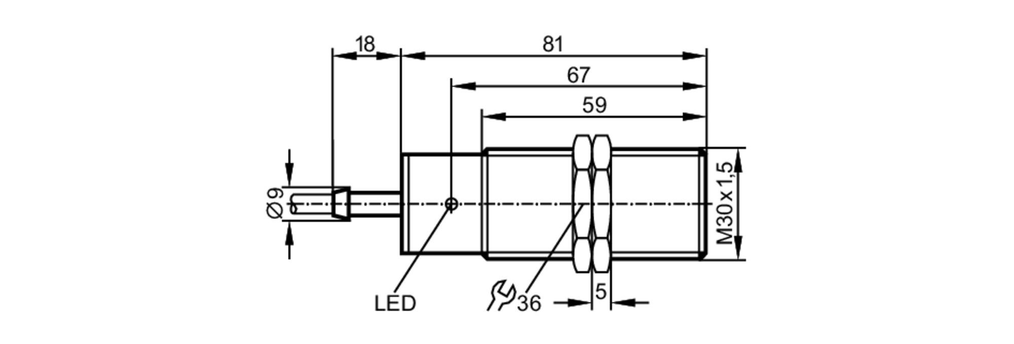 易福门电感式接近开关 II0036 订货号：II-2015-ABOA/6M-尺寸图