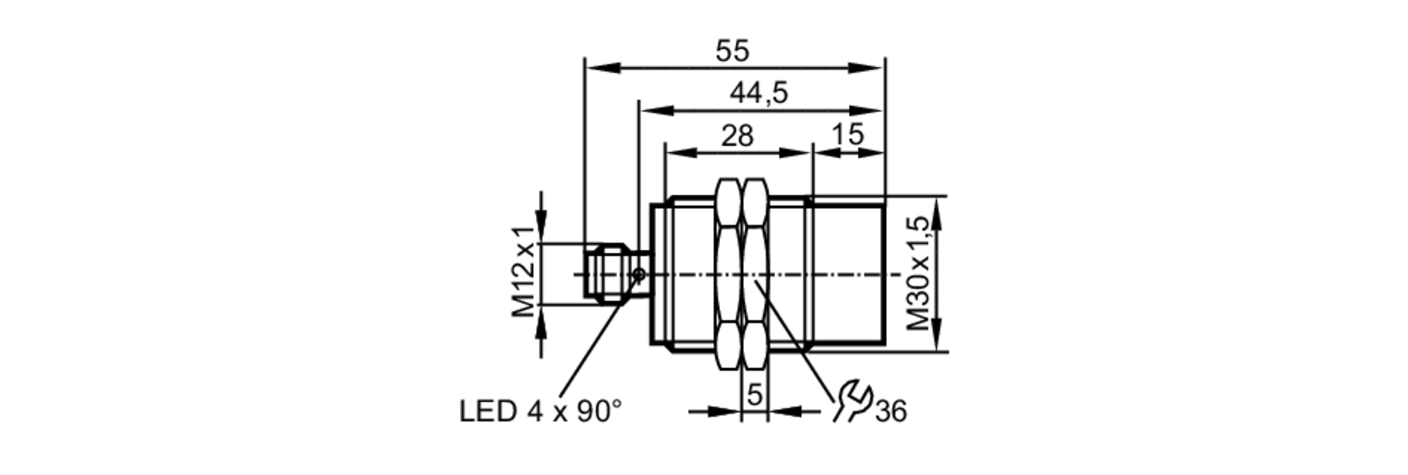 易福门电感式接近开关 II5430 订货号：IIB3015-BPKG/US-104-尺寸图