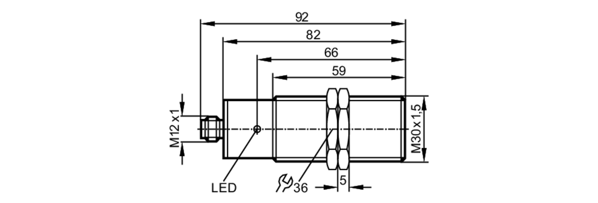 易福门电感式接近开关 II5448 订货号：IIA3010-APKG/US-100-DPO-尺寸图