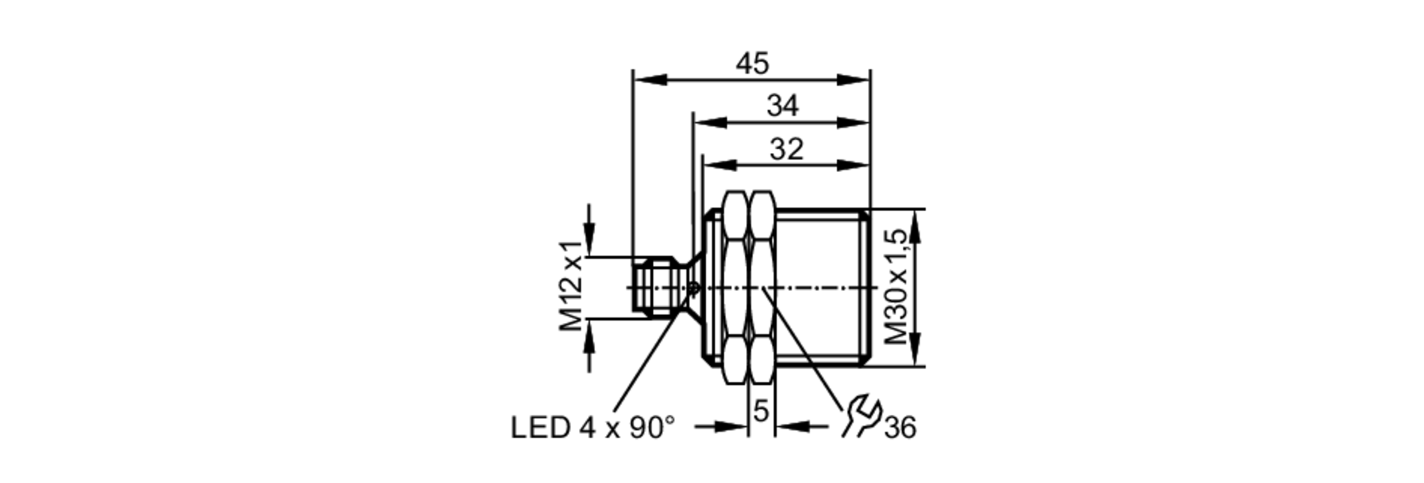 易福门电感式接近开关 II5837 订货号：IIB3015BBPKG/US-104-DPS-尺寸图