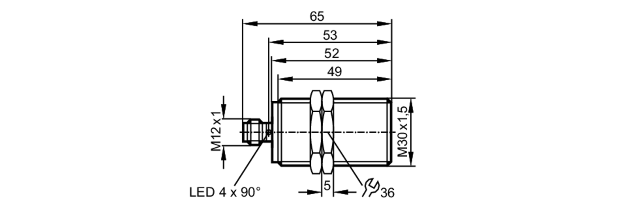 易福门电感式接近开关 II5917 订货号：IIK4010A2PKG/IO/US-尺寸图