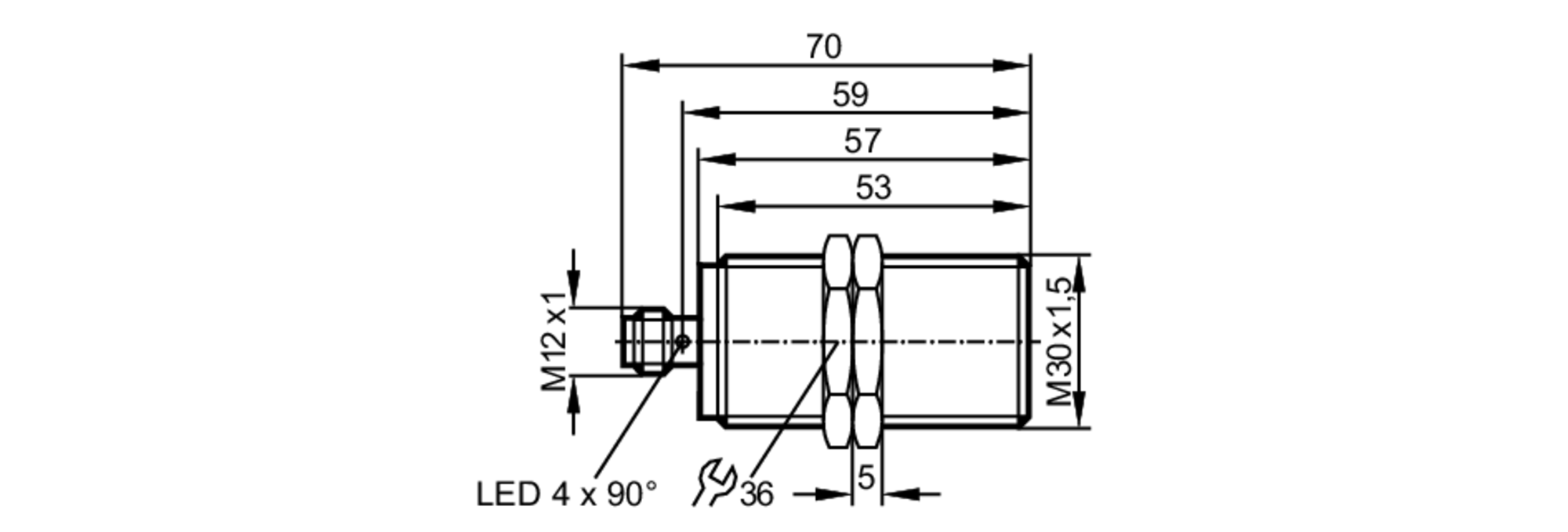 易福门电感式接近开关 II5920 订货号：IIKC012BASKG/US-104-尺寸图