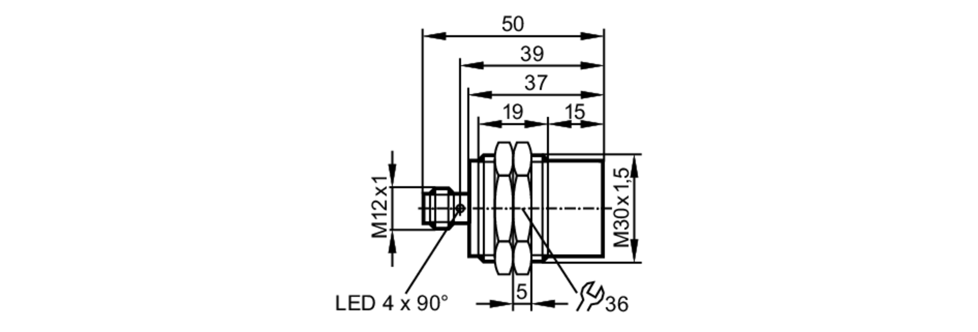 易福门电感式接近开关 IIC201 订货号：IIB3022-BPKG/M/US-104-DPS-尺寸图