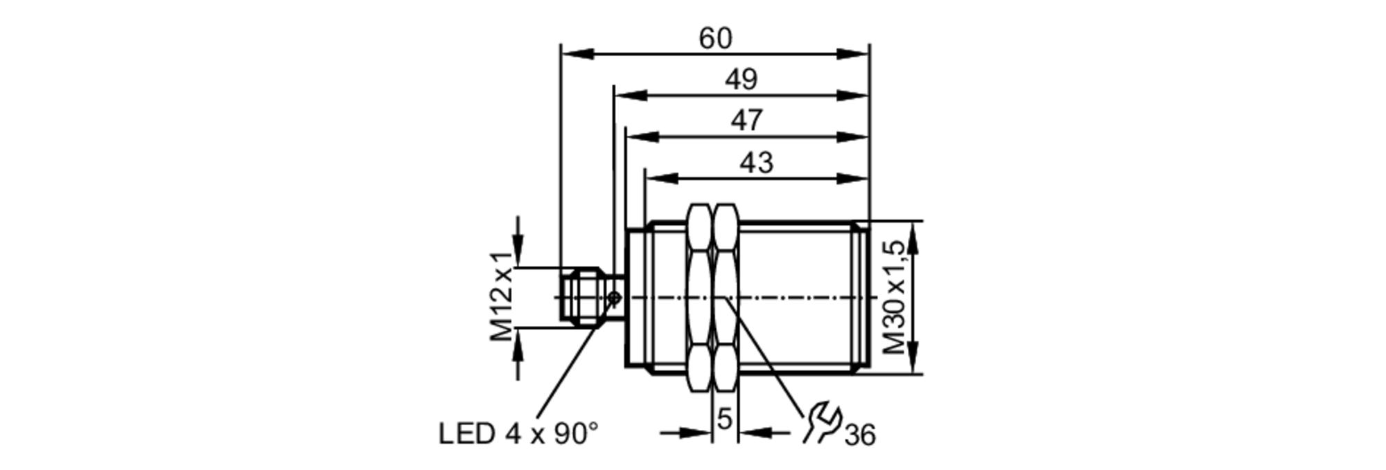 易福门电感式接近开关 IIC206 订货号：IIK3015BBPKG/US-104-尺寸图