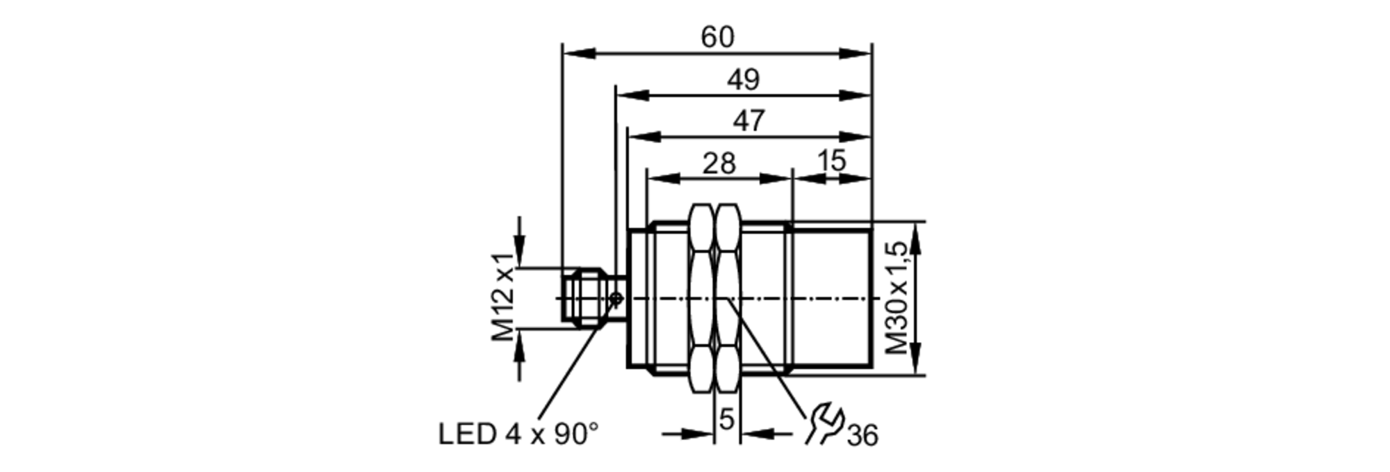 易福门电感式接近开关 IIC207 订货号：IIK3022-BPKG/M/US-104-DPS-尺寸图