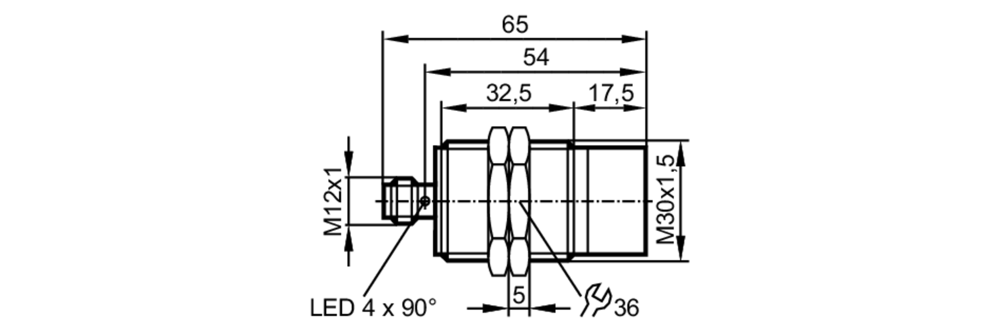 易福门电感式接近开关 IIC219 订货号：IIK3022-BPKG/K1/V4A/US-104-尺寸图