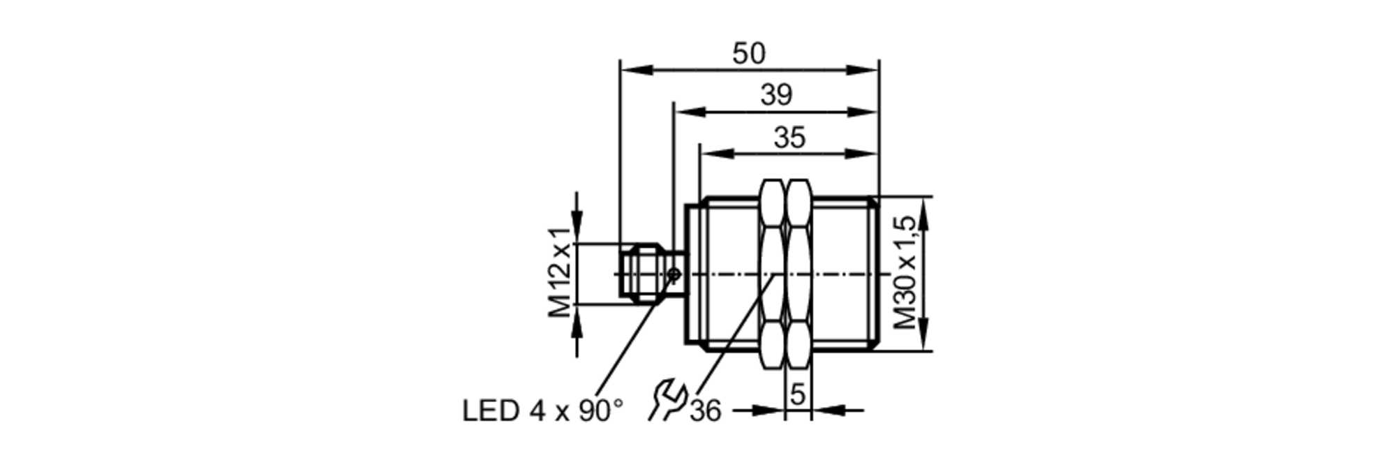 易福门电感式接近开关 IIC233 订货号：IIB3015BBPKG/AM/V4A/US-104-尺寸图