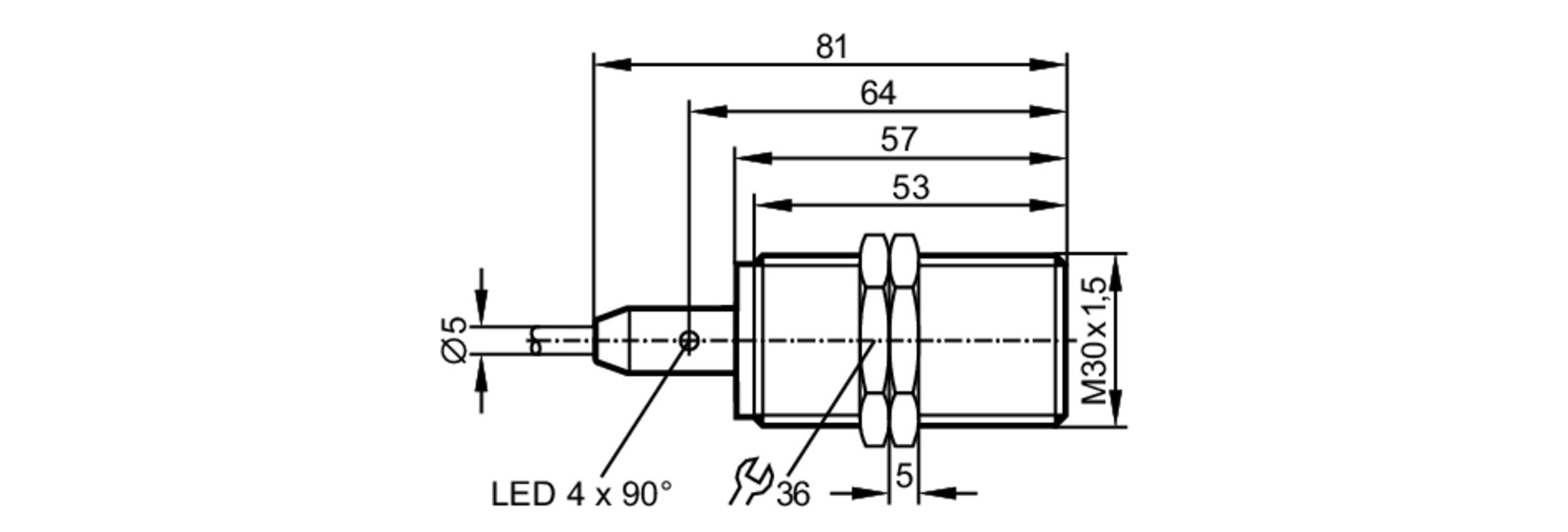 易福门电感式接近开关 IIM210 订货号：IIK3012BBPKG/M/60V/6M/ZH-尺寸图