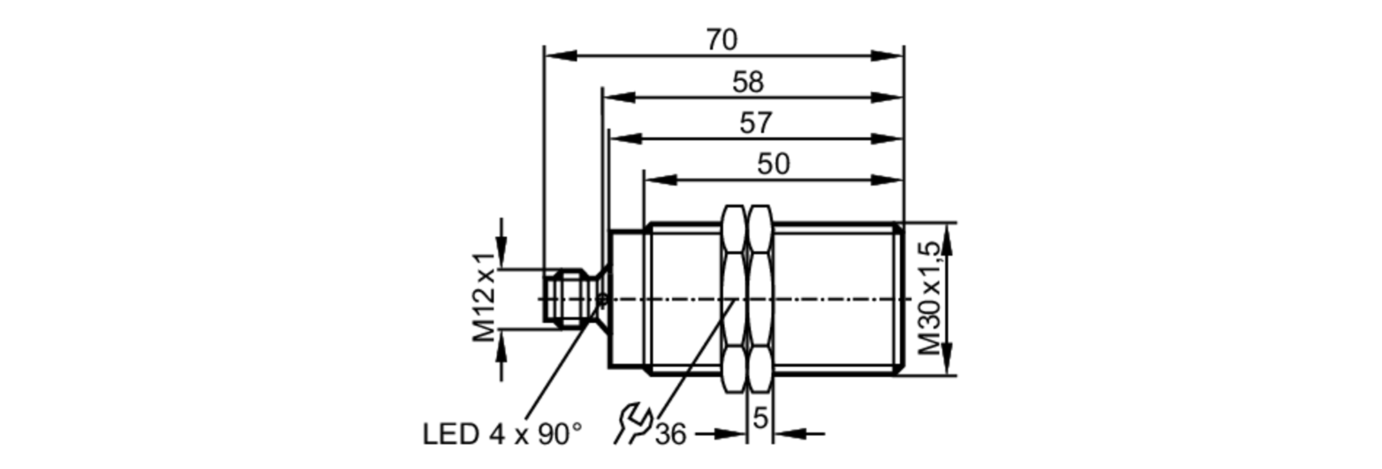 易福门电感式接近开关 IIR200 订货号：IIK3012BBPKG/AM/SC/US-104-尺寸图