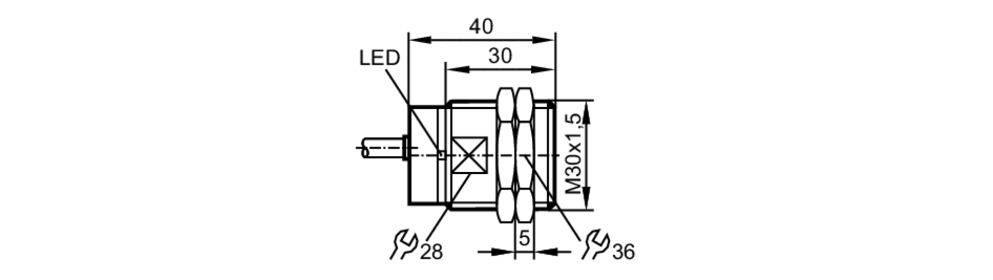 易福门电感式接近开关 IIR204 订货号：IIB2012BARKG/AM/SC/3,0M/2LED-尺寸图