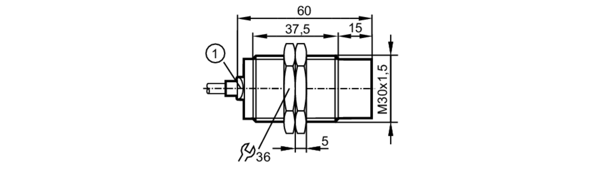 易福门电感式接近开关 IIS241 订货号：IIK3022-ANKG/2M/PUR-尺寸图