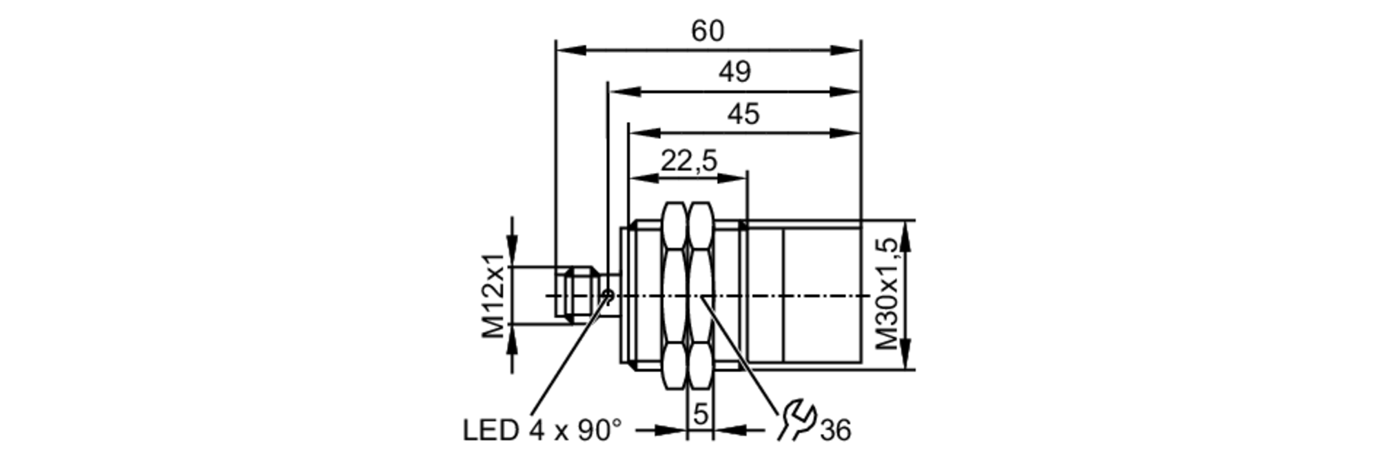 易福门电感式接近开关 IIS268 订货号：IIK3030-BPKG/K1/US-104-尺寸图