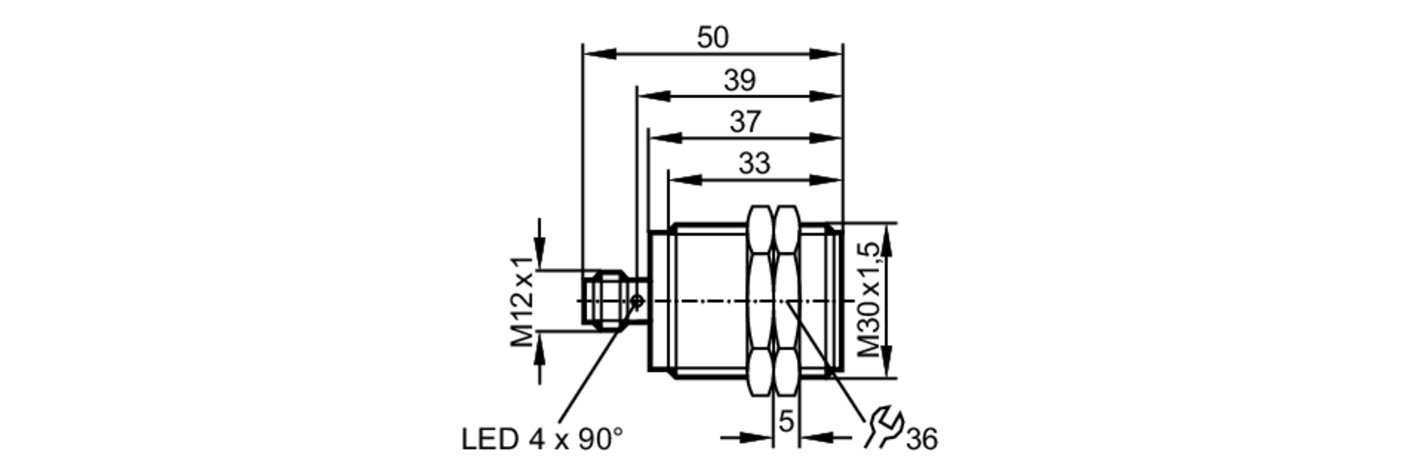 易福门电感式接近开关 IIT205 订货号：IIB3014BBPKG/M/V4A/US-104-DPS-尺寸图