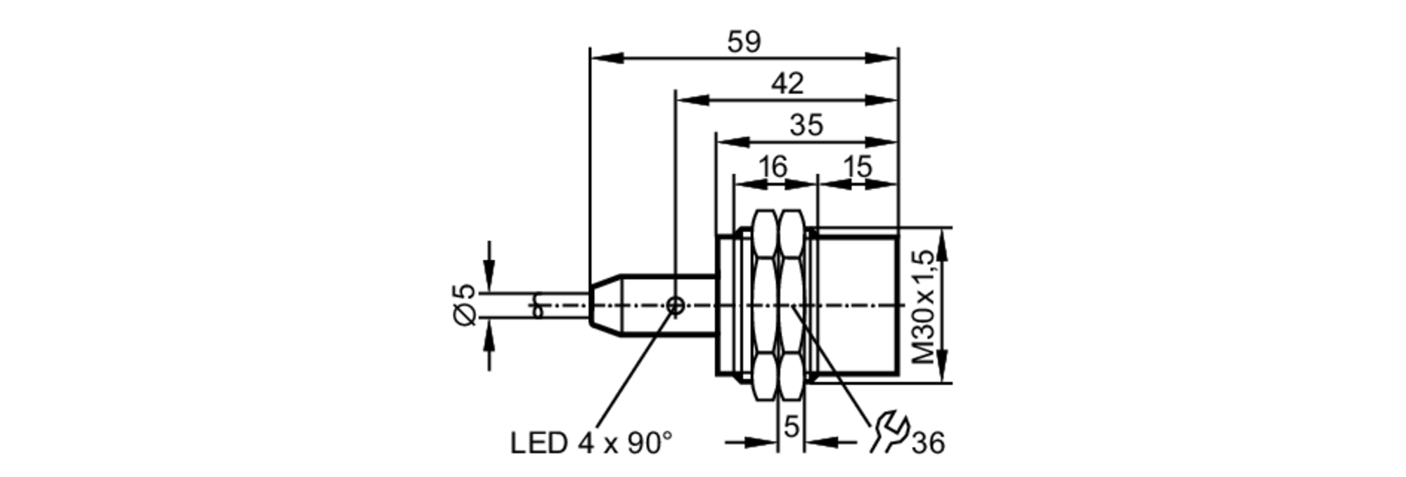 易福门电感式接近开关 IIT208 订货号：IIB3022-BPKG/M/V4A/10M/WH-尺寸图