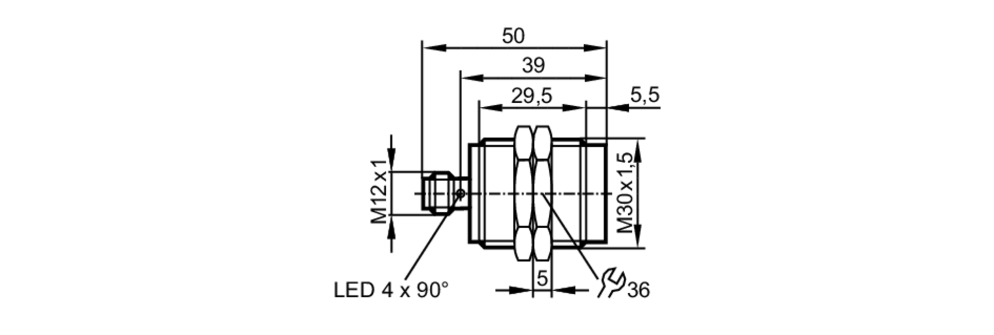 易福门电感式接近开关 IIT245 订货号：IIB3018QBPKG/AM/P/US-104-尺寸图