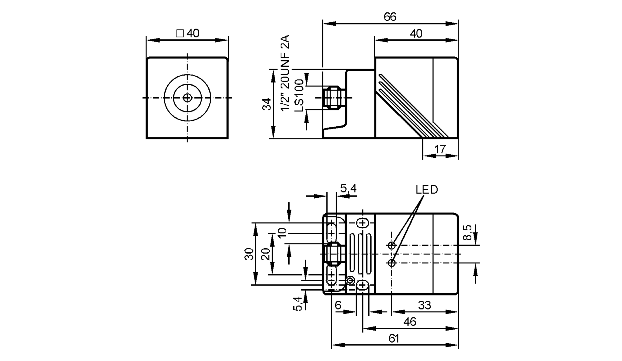 易福门电感式接近开关 IM0055 订货号：IMC2020BARKA/LS-100AK       RT-尺寸图