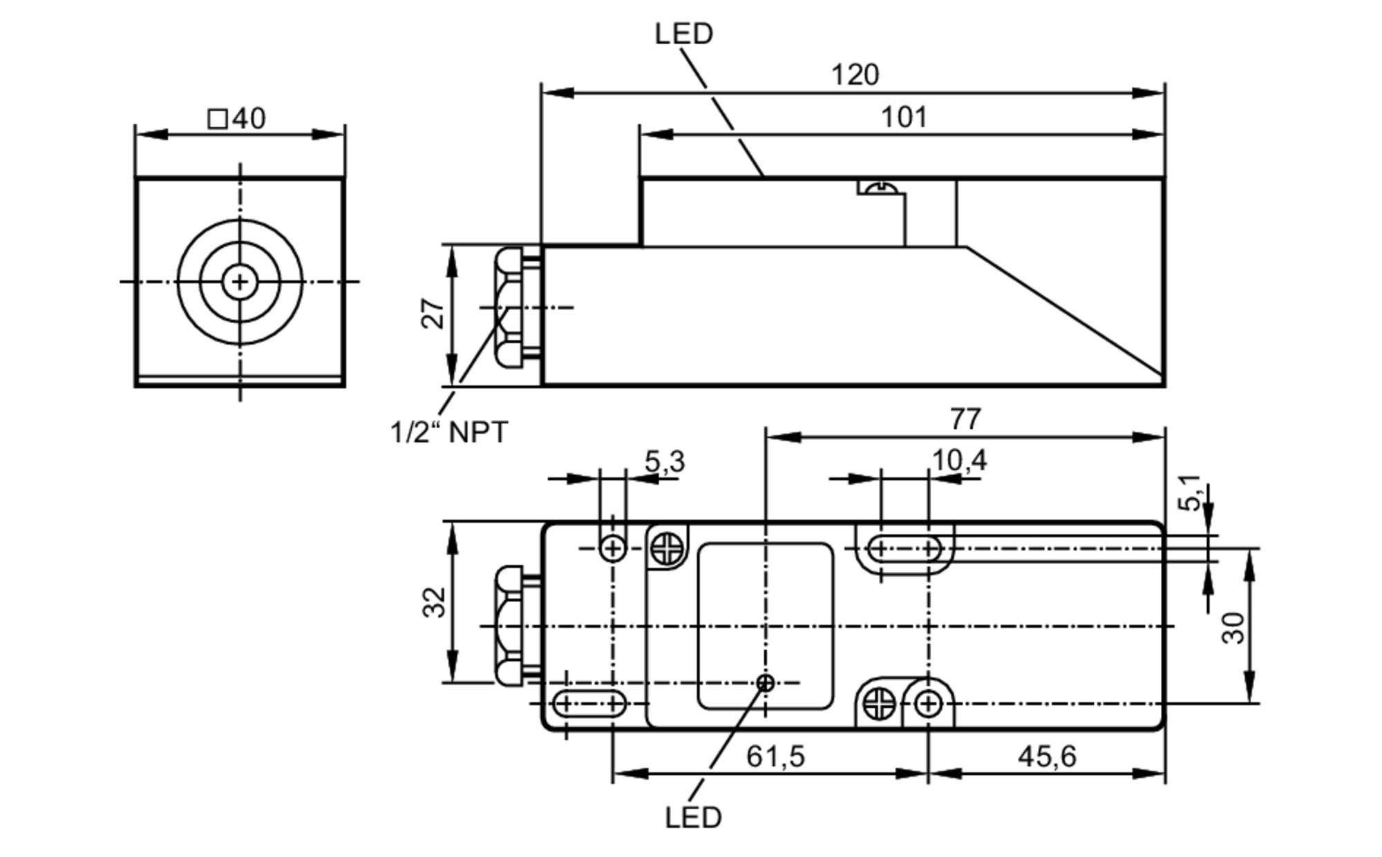 易福门电感式接近开关 IM5040 订货号：IME3015-FNKG/NPT            RT-尺寸图