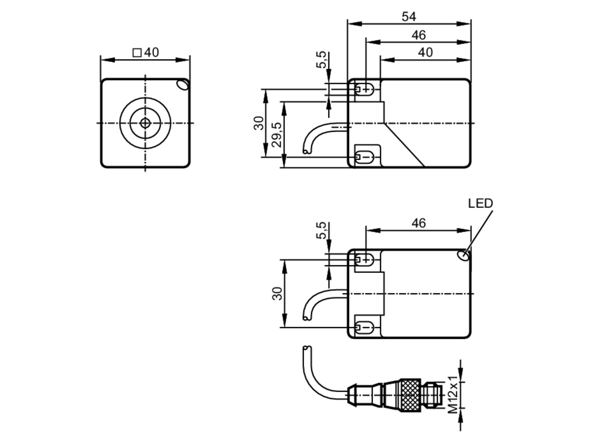 易福门电感式接近开关 IM5138 订货号：IMC2015-ARKG/UP/0,8M/ZH/US-尺寸图