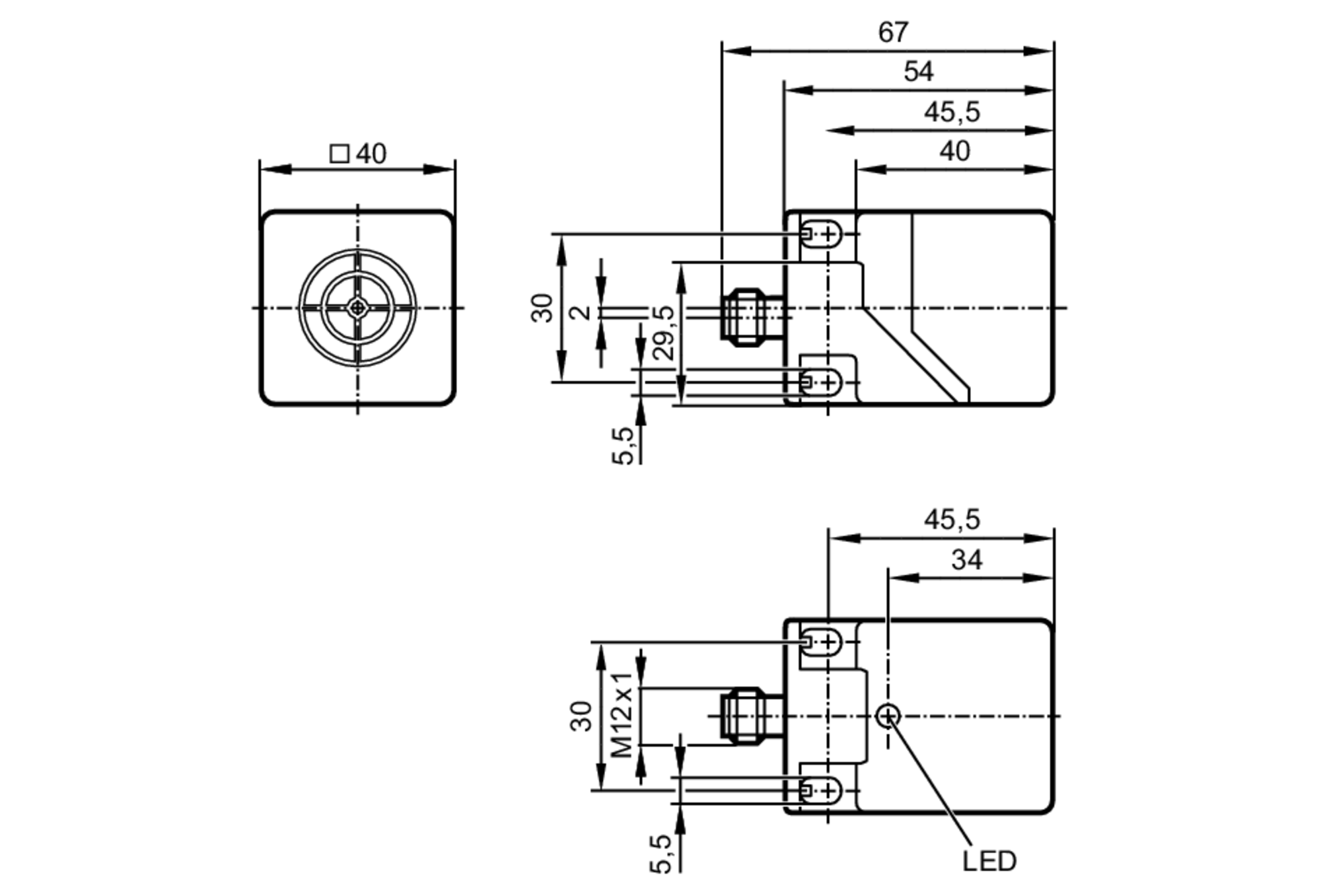 易福门电感式接近开关 IM513A 订货号：IMC4030-CPKG/US/3D/3G-尺寸图