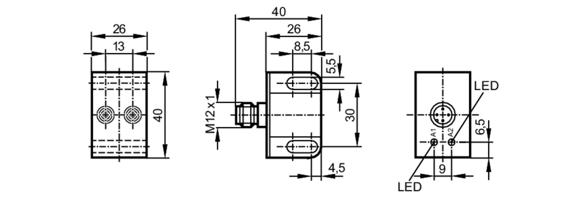 易福门电感式接近开关 IN5225 订货号：IND3004DBPKG/US-100-DPV-尺寸图