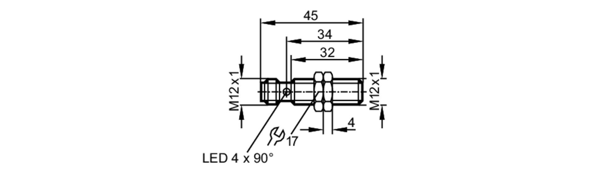 易福门电感式接近开关 NF501A 订货号：IFB2004BN/US/1G/1D-尺寸图