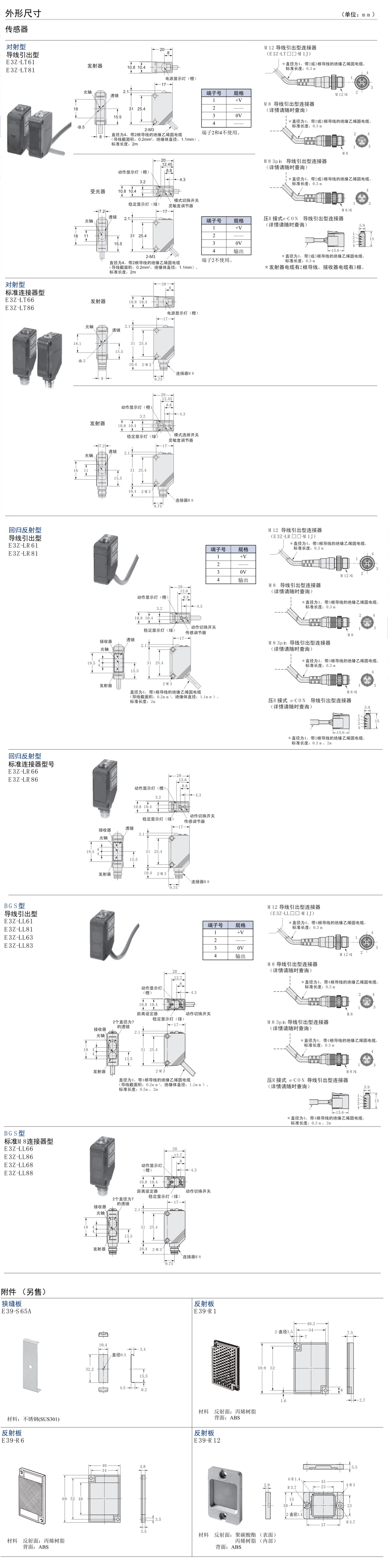 E3Z-LT / LR / LL 放大器内置型激光光电传感器-尺寸图